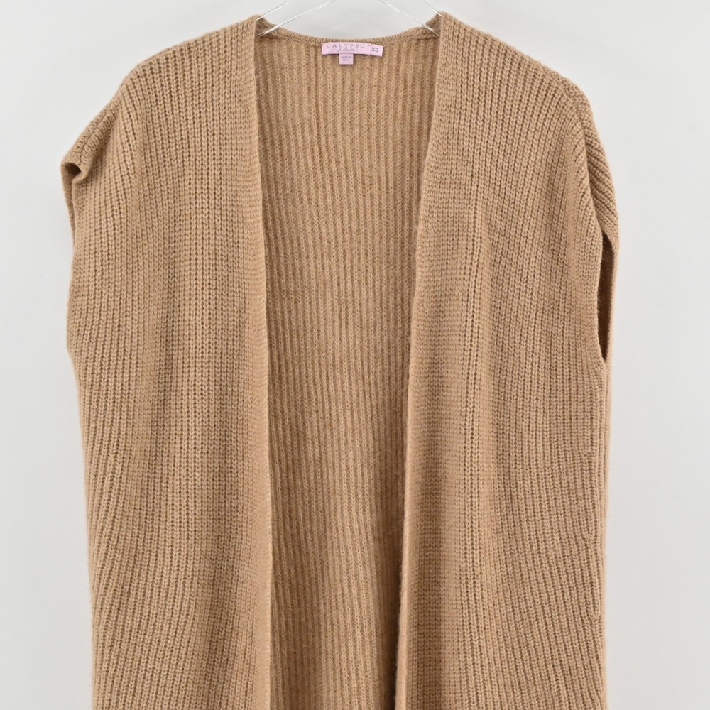 Calypso St Barth Fringe Cardigan Womens Size XS Tan Wool Alpaca Boho Rabbit Hair - Picture 9 of 13